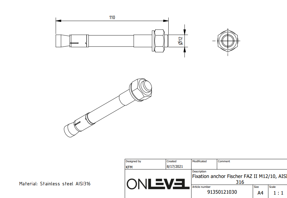 Fixation Anchor Fischer FAZ II 12/10
