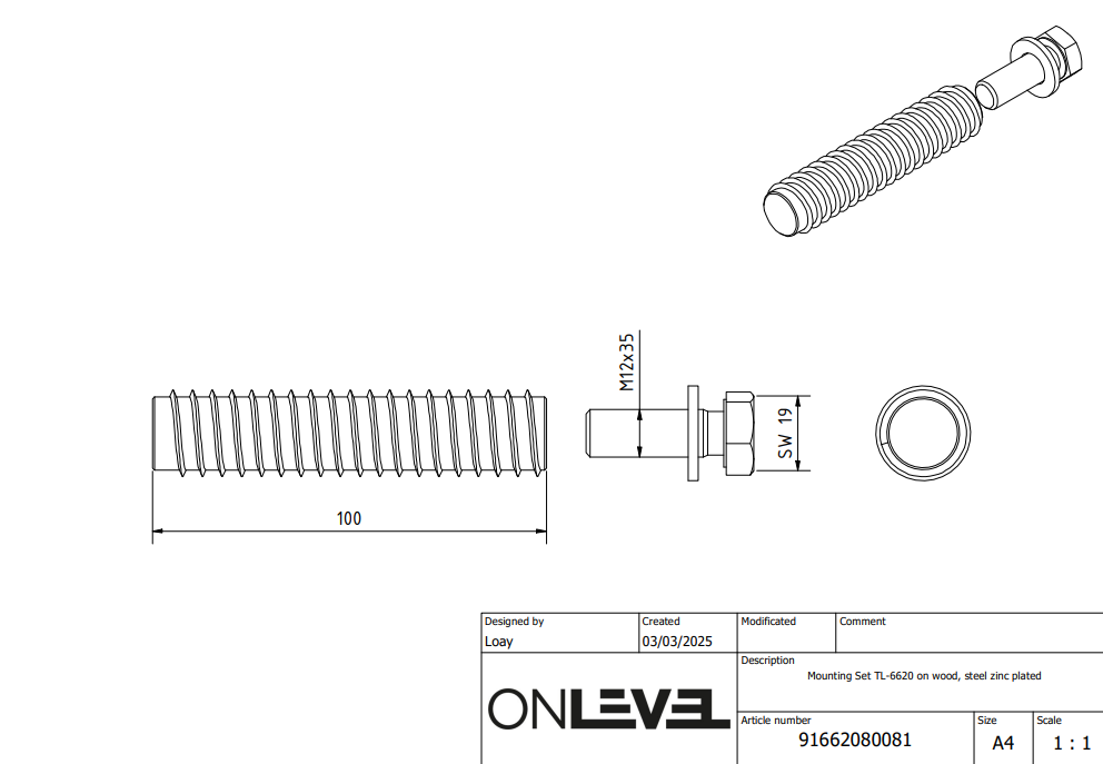 TF-6620 Mounting Set on wood steel zinc plated