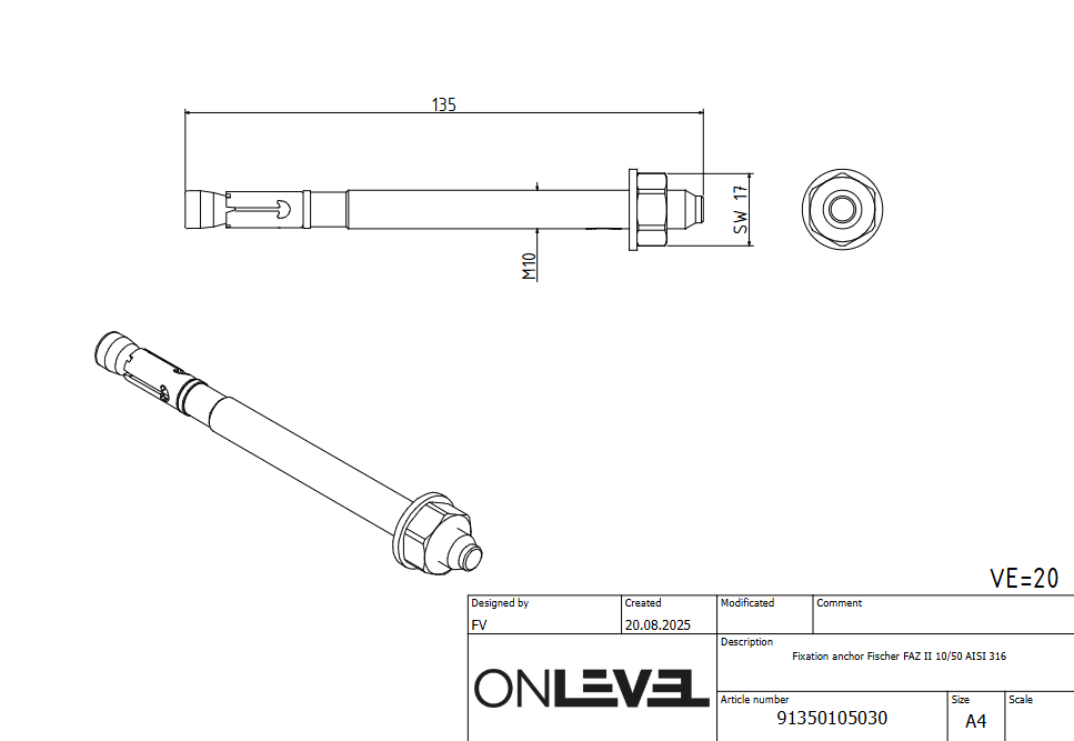 Fixation anchor Fischer FAZ II 10/50 AISI 316
