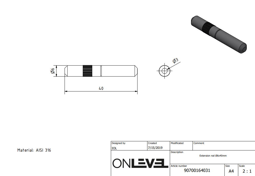 Extension rod Ø6x40mm