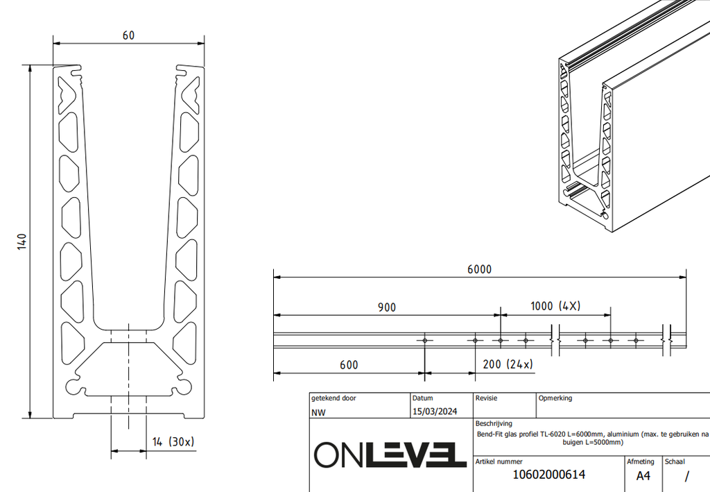 BEND-FIT TL-6020 Glass Profile