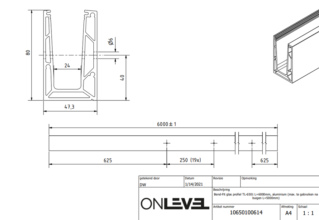 BEND-FIT TL-6501 Glass Profile