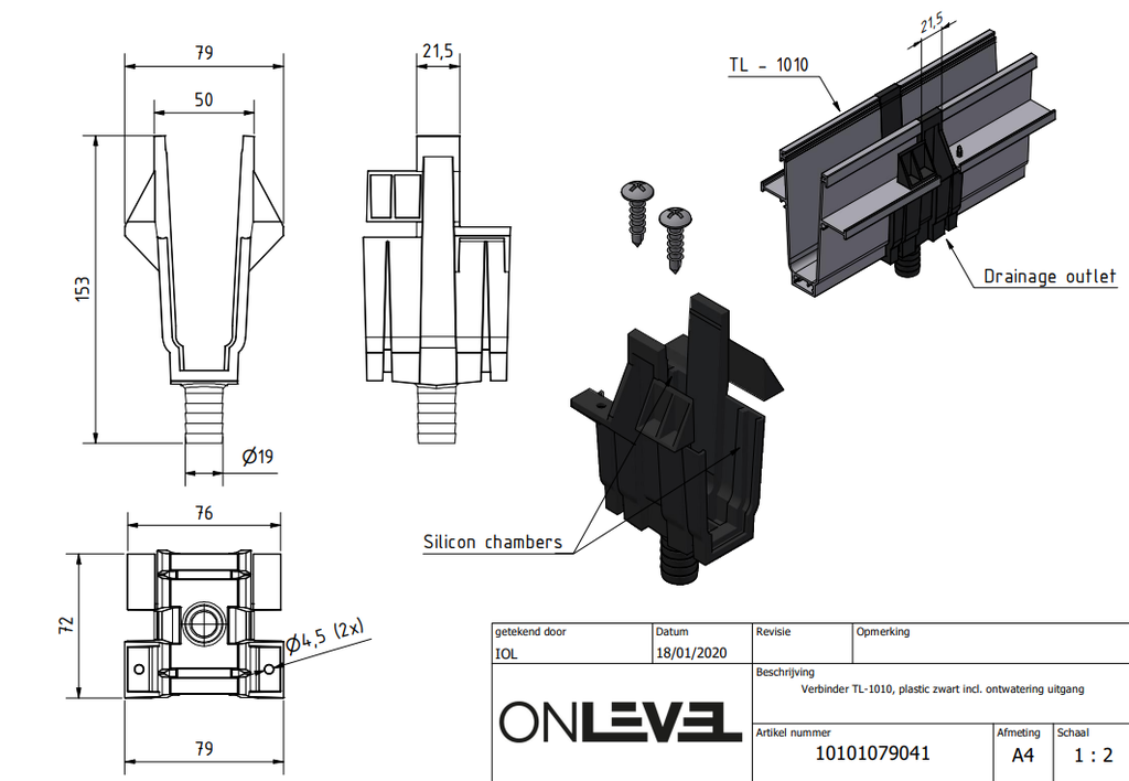 TL-1010 Connector incl. water discharge exit plastic black 