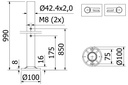 EMPIRE STATE POST Top, Ø42.4x2mm,  H=990mm, eindstaander, M8 rvs 316 geborsteld