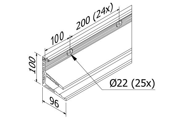AIRFORCE glas profiel L=5000mm, aluminium onbehandeld
