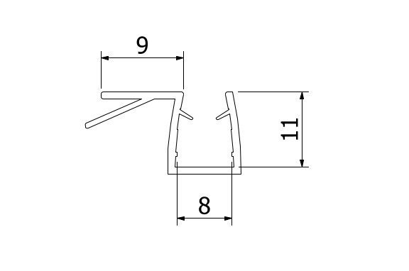 Douche deur afdichting met 90° hoekstop voor glas 8mm L=2200mm, kunststof transparant