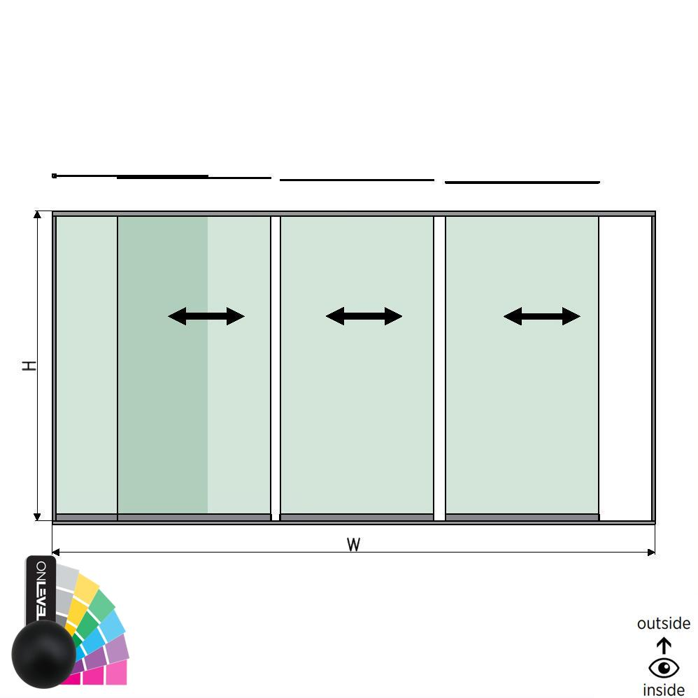 SunView model 1 left opening 4-lanes full height L=xxxxmm (max. 5000mm) H=xxxxmm (max. 2600mm), aluminum RAL matt (excl. locks, drivers and glass)