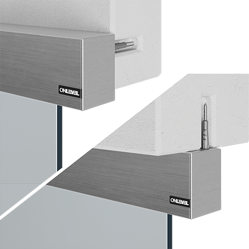 INFINITYSLIDE 69kg set wall/ceiling mounting glass 1-panel including dampers L=3mtr, aluminum stainless steel look