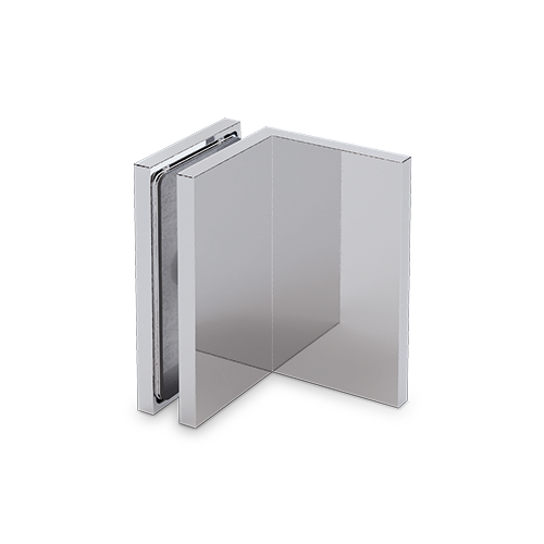 EXCITE forbinder glass-vegg 90°, glass 8/10mm, messing forkrommet