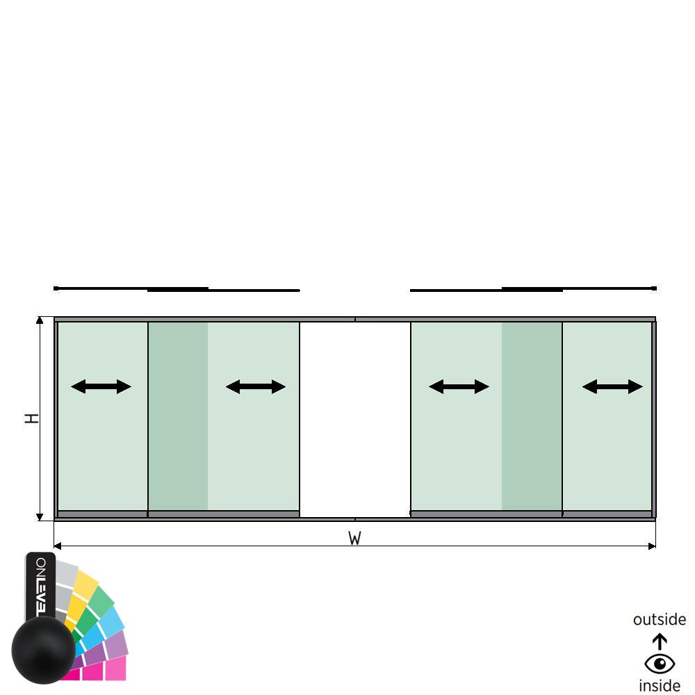 SunView model 1 left/right opening 2-lanes half height L=xxxxmm (max. 6000mm) H=xxxxmm (max. 1700mm), aluminum RAL matt (excl. locks, drivers and glass)