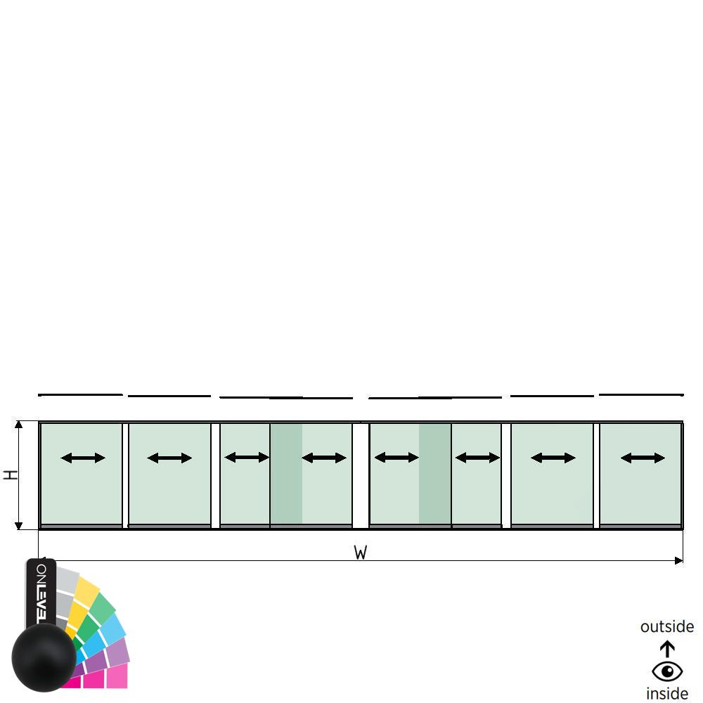 SunView model 1 left/right opening 4-lanes half height L=xxxxmm (max. 12000mm) H=xxxxmm (max. 1700mm), aluminum RAL matt (excl. locks, drivers and glass)
