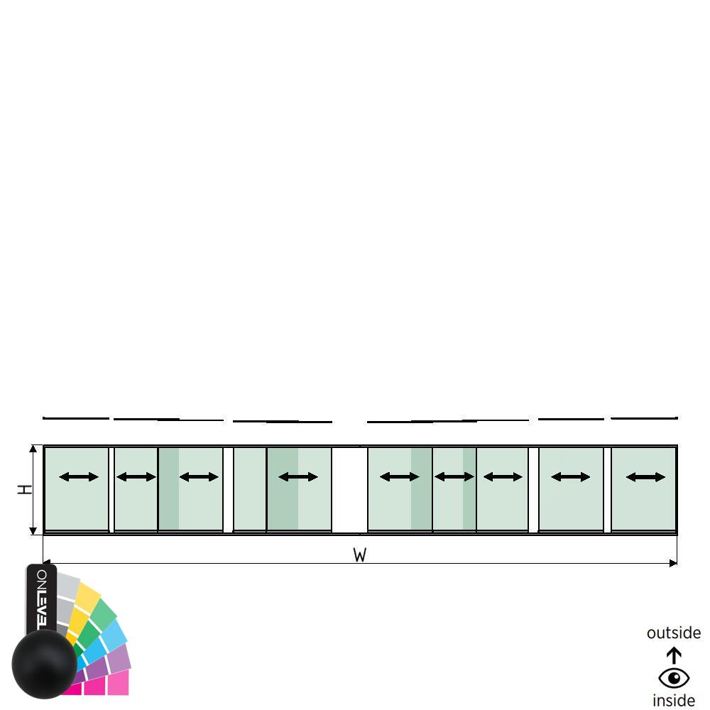 SunView model 1 left/right opening 5-lanes half height L=xxxxmm (max. 15000mm) H=xxxxmm (max. 1700mm), aluminum RAL matt (excl. locks, drivers and glass)