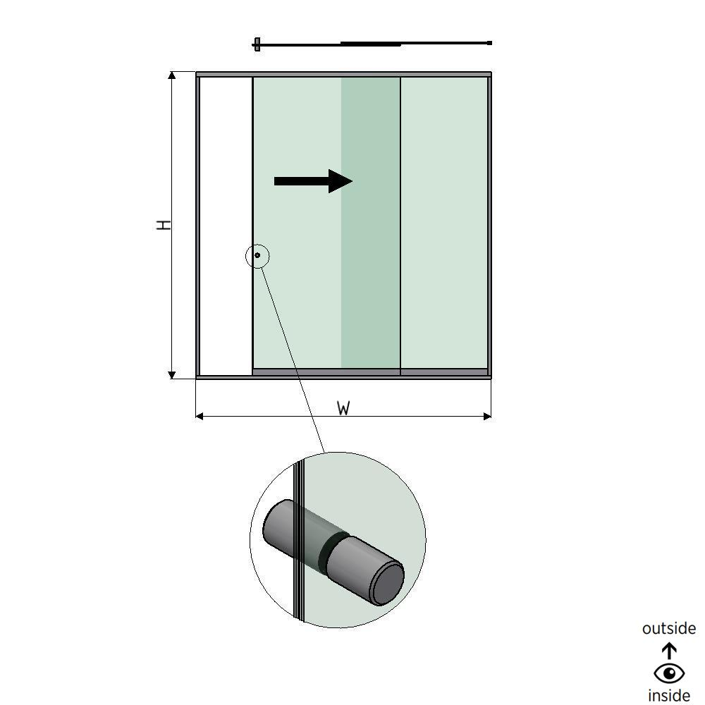 SunView model 2 right opening 2-lanes full height L=xxxxmm (max. 3000mm) H=xxxxmm (max. 2600mm), aluminum natural anodized (incl. stainless steel doorhandle and drivers excl. locks and glass)