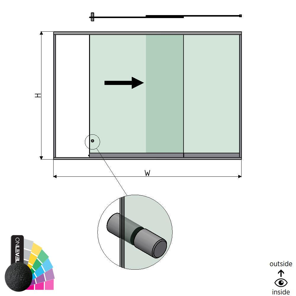 SunView model 2 right opening 2-lanes half height L=xxxxmm (max. 3000mm) H=xxxxmm (max. 1700mm), aluminum RAL structure (incl. stainless steel doorhandle and drivers excl. locks and glass)