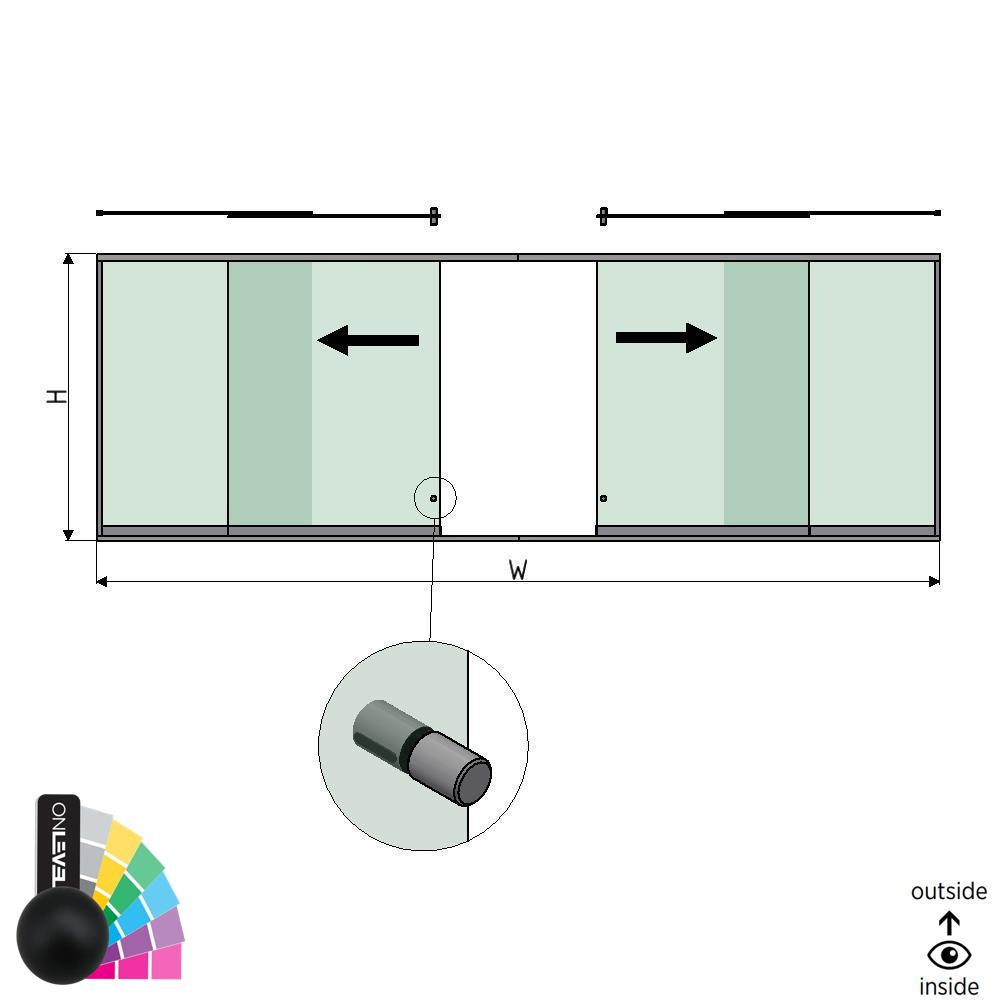 SunView model 2 left/right opening 2-lanes half height L=xxxxmm (max. 6000mm) H=xxxxmm (max. 1700mm), aluminum RAL matt (incl. stainless steel doorhandle and drivers excl. locks and glass)
