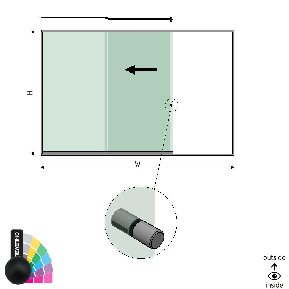 SunView modell 2 venstre åpning 3-felts full høyde L=xxxxmm (max. 4500mm) H=xxxxmm (max. 2600mm), aluminium RAL matte (inkl. rustfritt stål dørhåndtak og drivere unntatt låser og glass)