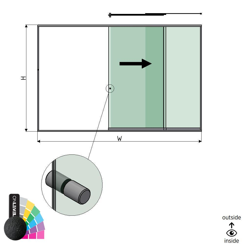 SunView model 2 right opening 3-lanes full height L=xxxxmm (max. 4500mm) H=xxxxmm (max. 2600mm), aluminum RAL structure (incl. stainless steel doorhandle and drivers excl. locks and glass)