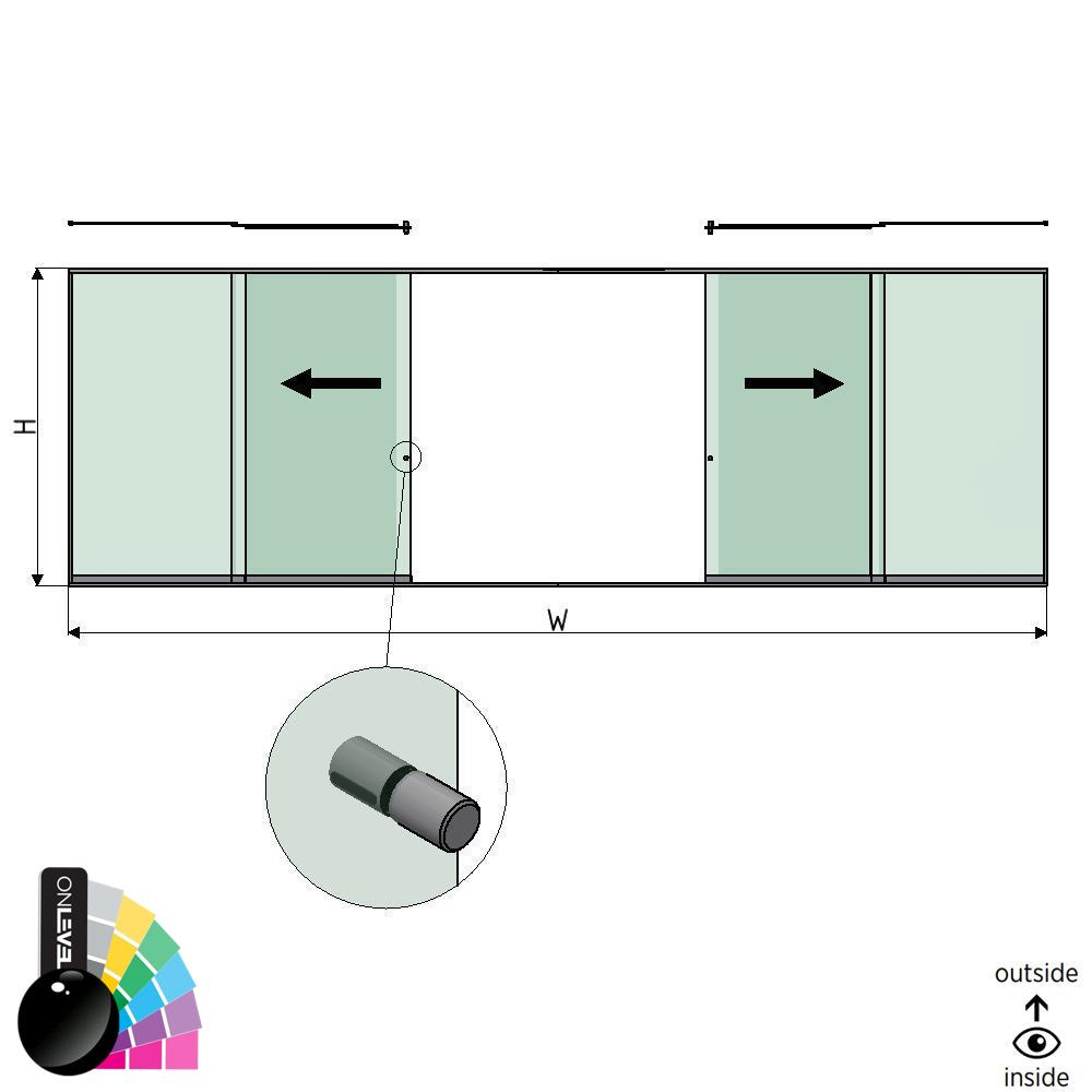 SunView model 2 left/right opening 3-lanes full height L=xxxxmm (max. 9000mm) H=xxxxmm (max. 2600mm), aluminum RAL shiny (incl. stainless steel doorhandle and drivers excl. locks and glass)