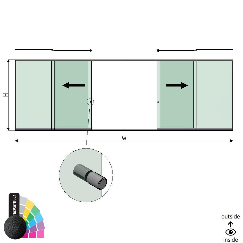 SunView model 2 left/right opening 3-lanes full height L=xxxxmm (max. 9000mm) H=xxxxmm (max. 2600mm), aluminum RAL structure (incl. stainless steel doorhandle and drivers excl. locks and glass)