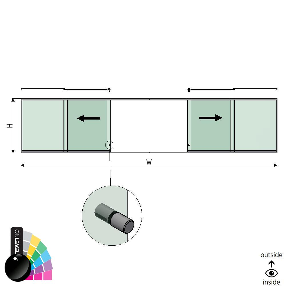 SunView model 2 left/right opening 3-lanes half height L=xxxxmm (max. 9000mm) H=xxxxmm (max. 1700mm), aluminum RAL shiny (incl. stainless steel doorhandle and drivers excl. locks and glass)