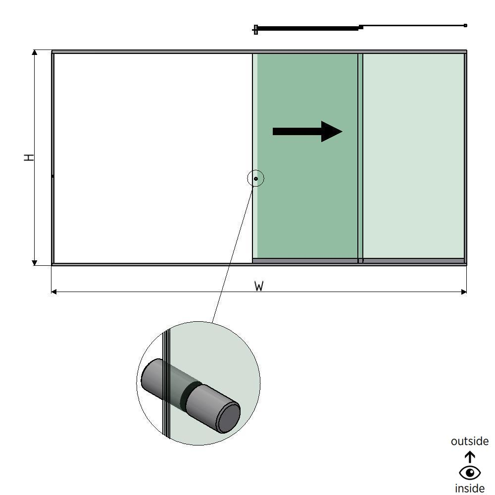 SunView model 2 right opening 4-lanes full height L=xxxxmm (max. 6000mm) H=xxxxmm (max. 2600mm), aluminum natural anodized (incl. stainless steel doorhandle and drivers excl. locks and glass)