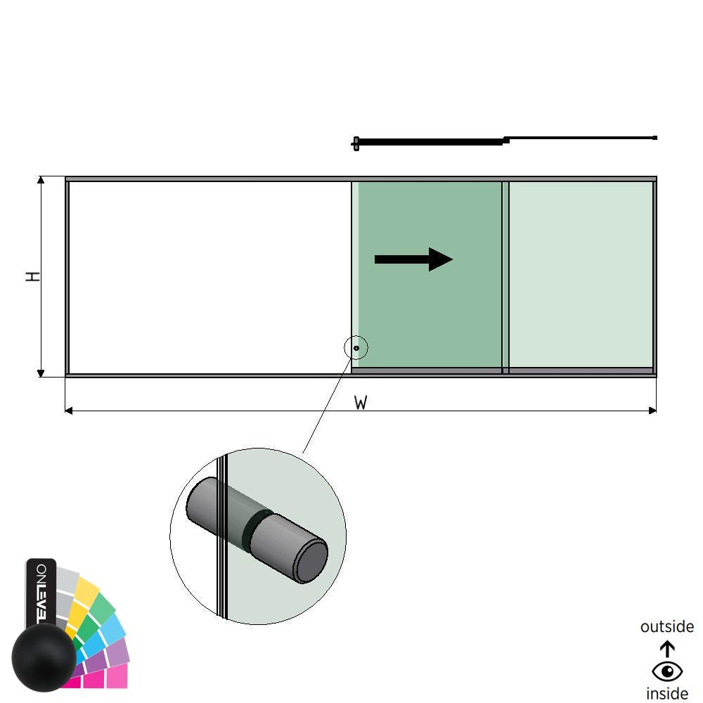 SunView model 2 right opening 4-lanes half height L=xxxxmm (max. 6000mm) H=xxxxmm (max. 1700mm), aluminum RAL matt (incl. stainless steel doorhandle and drivers excl. locks and glass)