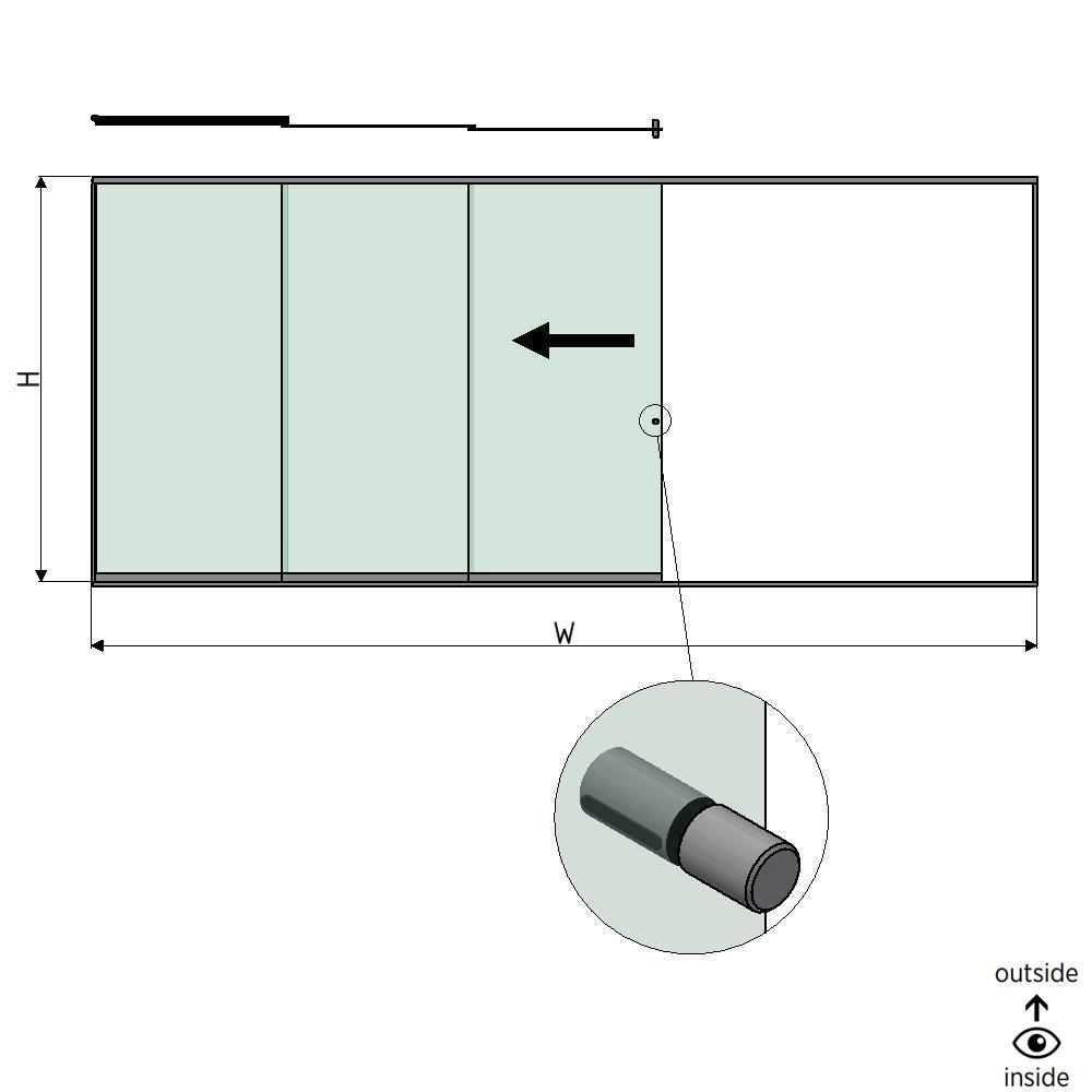 SunView model 2 venstre åbning 5-sporet fuld højde L=xxxxmm (max. 7500mm) H=xxxxmm (max. 2600mm), aluminium natur anodiseret (inkl. rustfrit stål dørgreb og drivere ekskl. låse og glas)