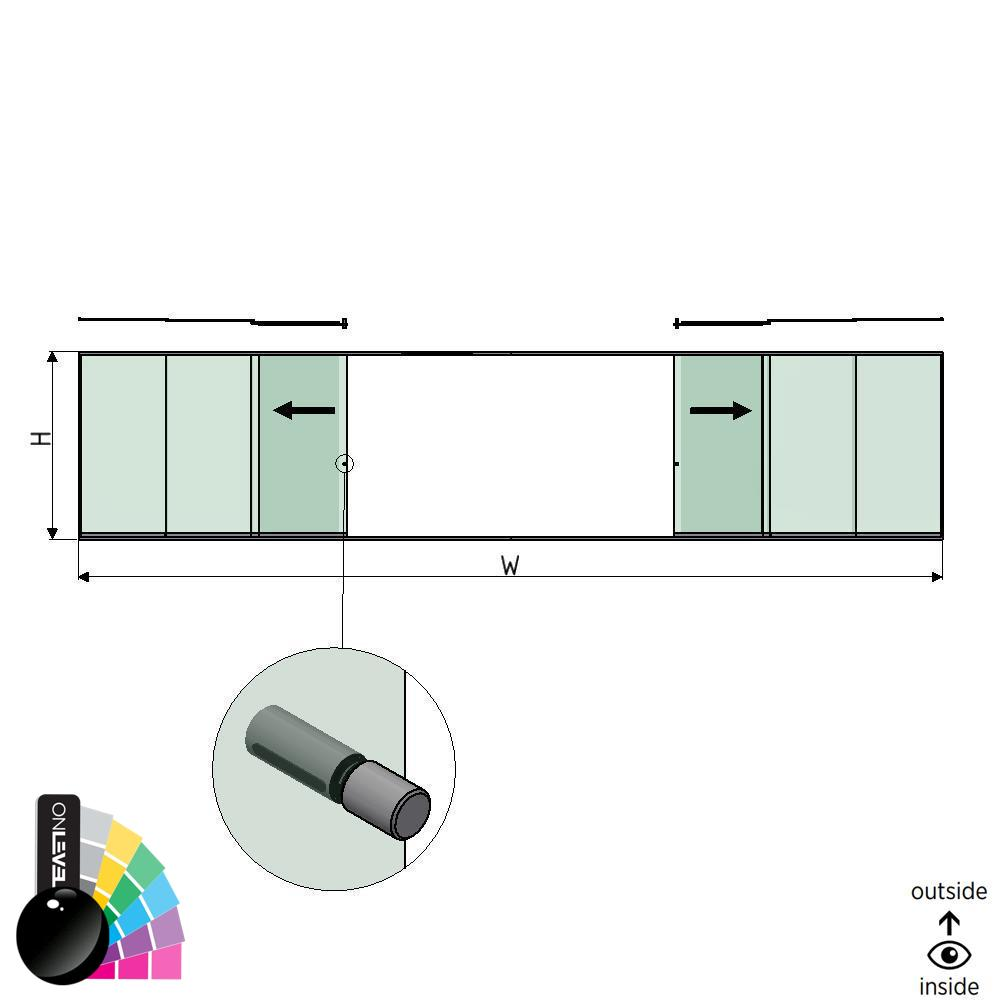SunView model 2 left/right opening 5-lanes full height L=xxxxmm (max. 15000mm) H=xxxxmm (max. 2600mm), aluminum RAL shiny (incl. stainless steel doorhandle and drivers excl. locks and glass)