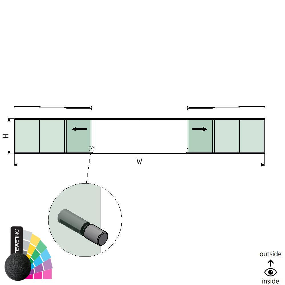 SunView model 2 left/right opening 5-lanes half height L=xxxxmm (max. 15000mm) H=xxxxmm (max. 1700mm), aluminum RAL structure (incl. stainless steel doorhandle and drivers excl. locks and glass)