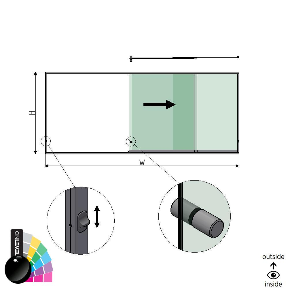 SunView model 3 right opening 3-lanes half height L=xxxxmm (max. 4500mm) H=xxxxmm (max. 1700mm), aluminum RAL shiny (incl. locks, stainless steel doorhandle and drivers excl. glass)