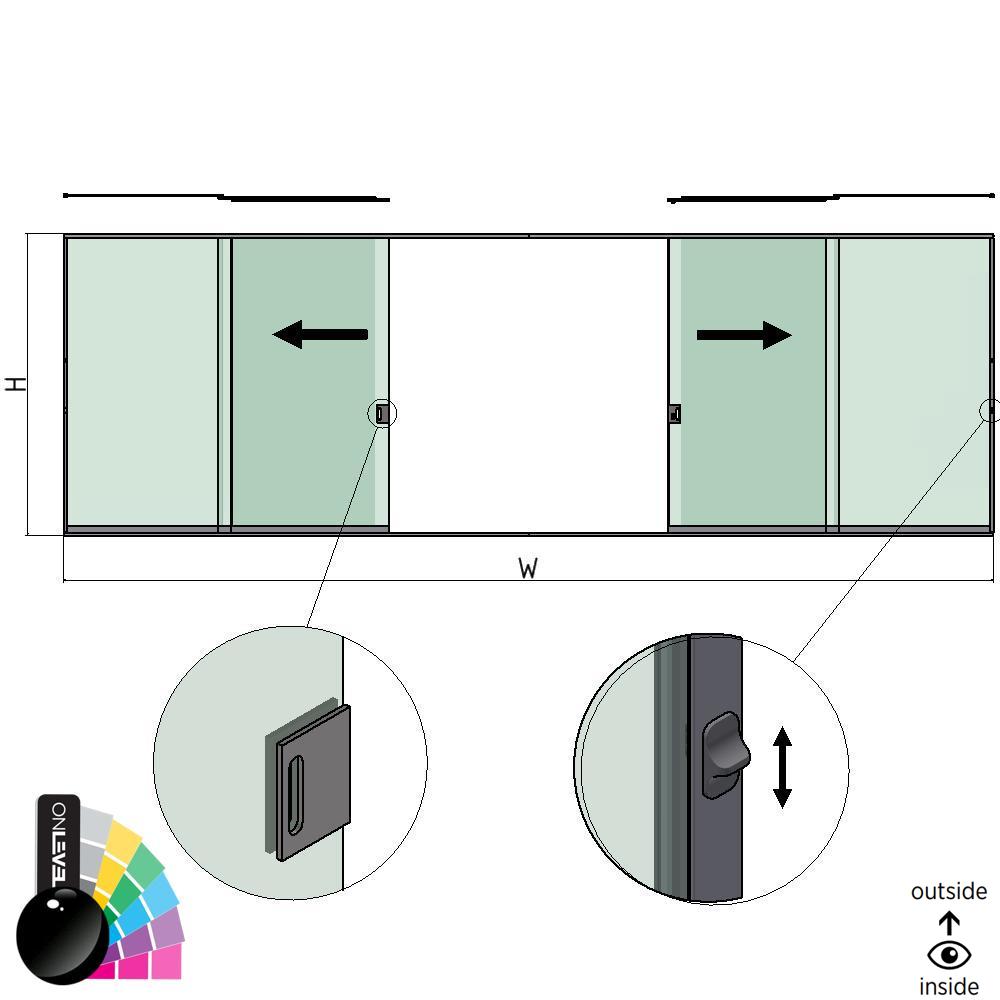 SunView model 3 left/right opening 3-lanes full height L=xxxxmm (max. 9000mm) H=xxxxmm (max. 2600mm), aluminum RAL shiny (incl. locks, stainless steel doorhandle and drivers excl. glass)
