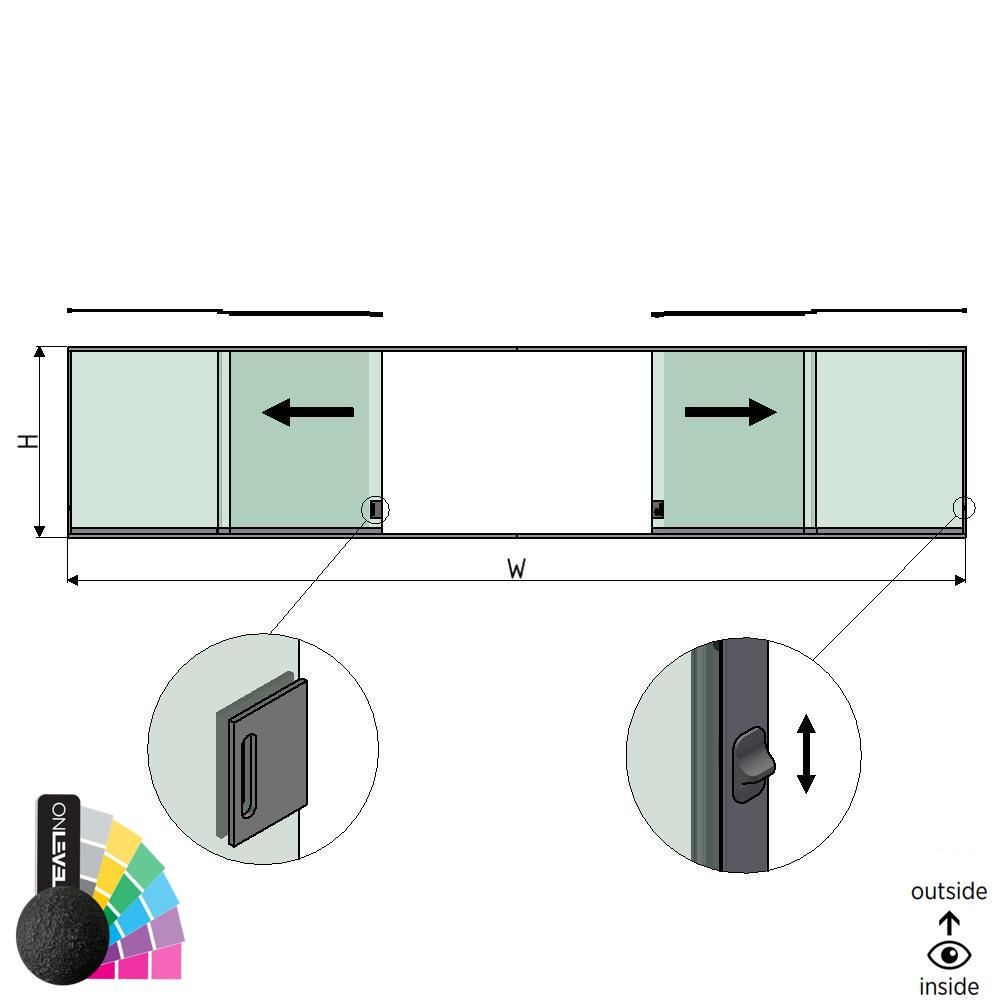 SunView model 3 left/right opening 3-lanes half height L=xxxxmm (max. 9000mm) H=xxxxmm (max. 1700mm), aluminum RAL structure (incl. locks, stainless steel doorhandle and drivers excl. glass)