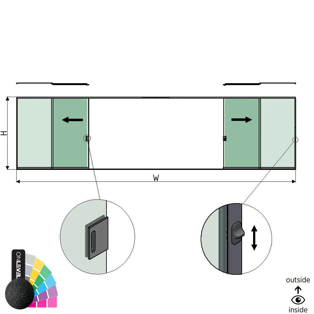 SunView model 3 left/right opening 4-lanes full height L=xxxxmm (max. 12000mm) H=xxxxmm (max. 2600mm), aluminum RAL structure (incl. locks, stainless steel doorhandle and drivers excl. glass)