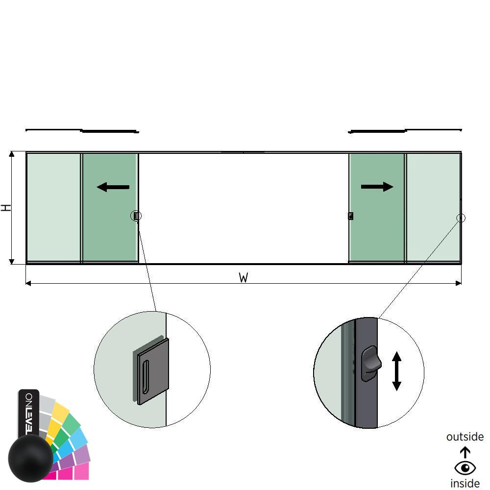 SunView model 3 left/right opening 4-lanes full height L=xxxxmm (max. 12000mm) H=xxxxmm (max. 2600mm), aluminum RAL matt (incl. locks, stainless steel doorhandle and drivers excl. glass)